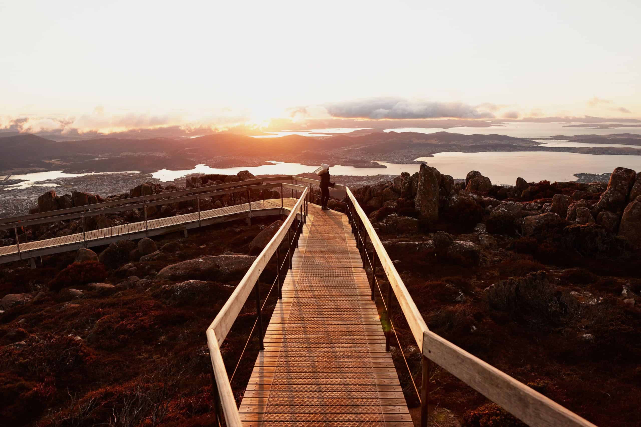 Image: Mount Wellington Summit
Panoramic view from the summit of Mount Wellington, offering expansive vistas over Hobart city, the River Derwent, and surrounding landscapes.