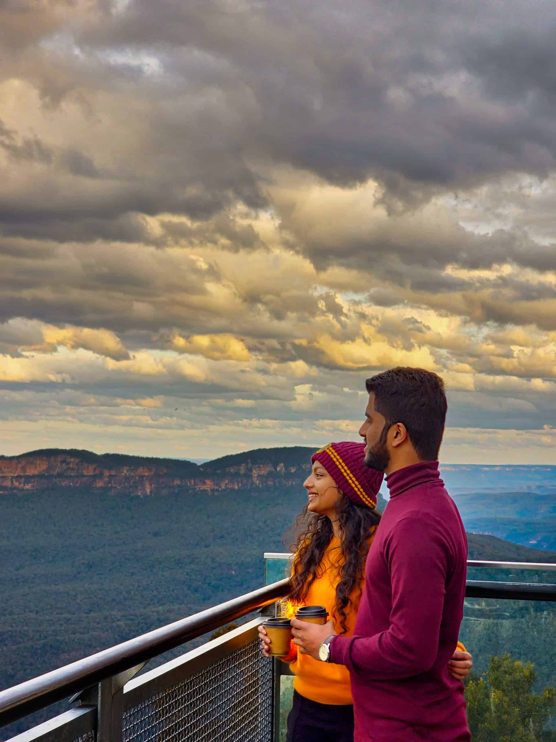Couple at cafe in Scenic World, Blue Mountains.
