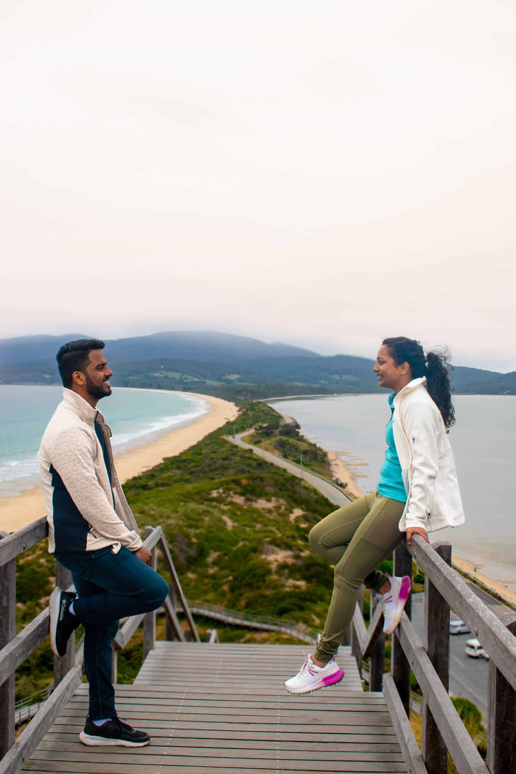 Couple at The Neck Game Reserve and Truganini Lookout in Bruny Island