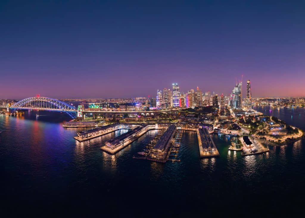 Views of the Sydney Harbour Bridge during Vivid Sydney.