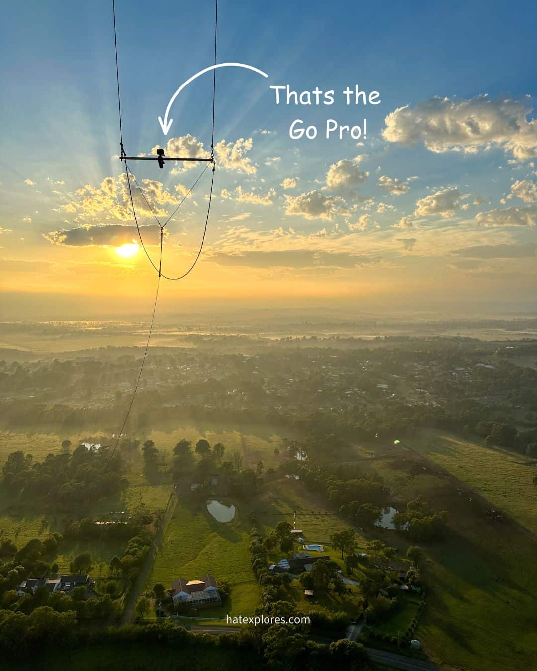 A view of the sunrise captured from the hot air balloon, with a GoPro attached to the balloon's string!