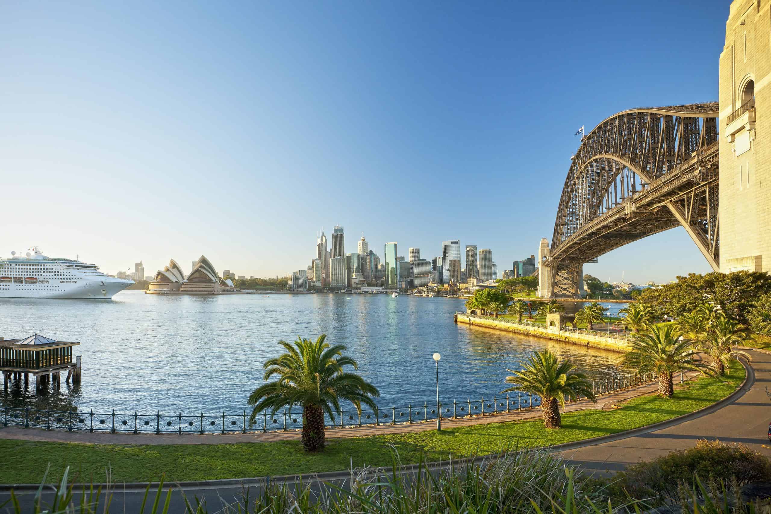 Cruise ship pulling into Sydney Harbour, view from Kirribilli