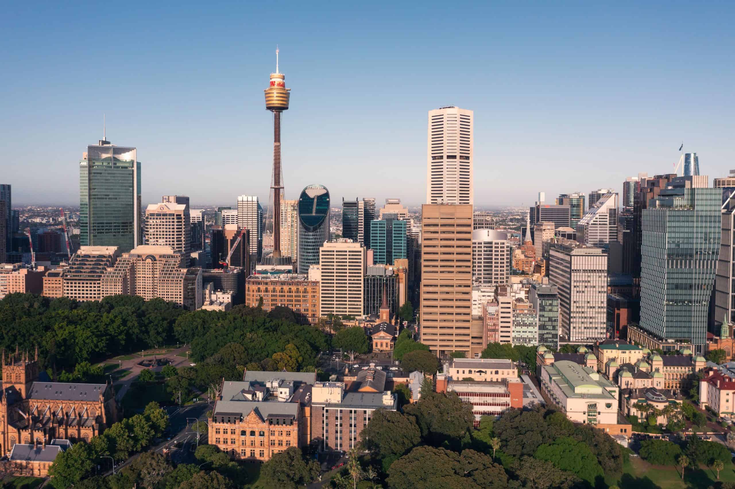 City buildings including the Sydney Tower Eye in Sydney's CBD. 