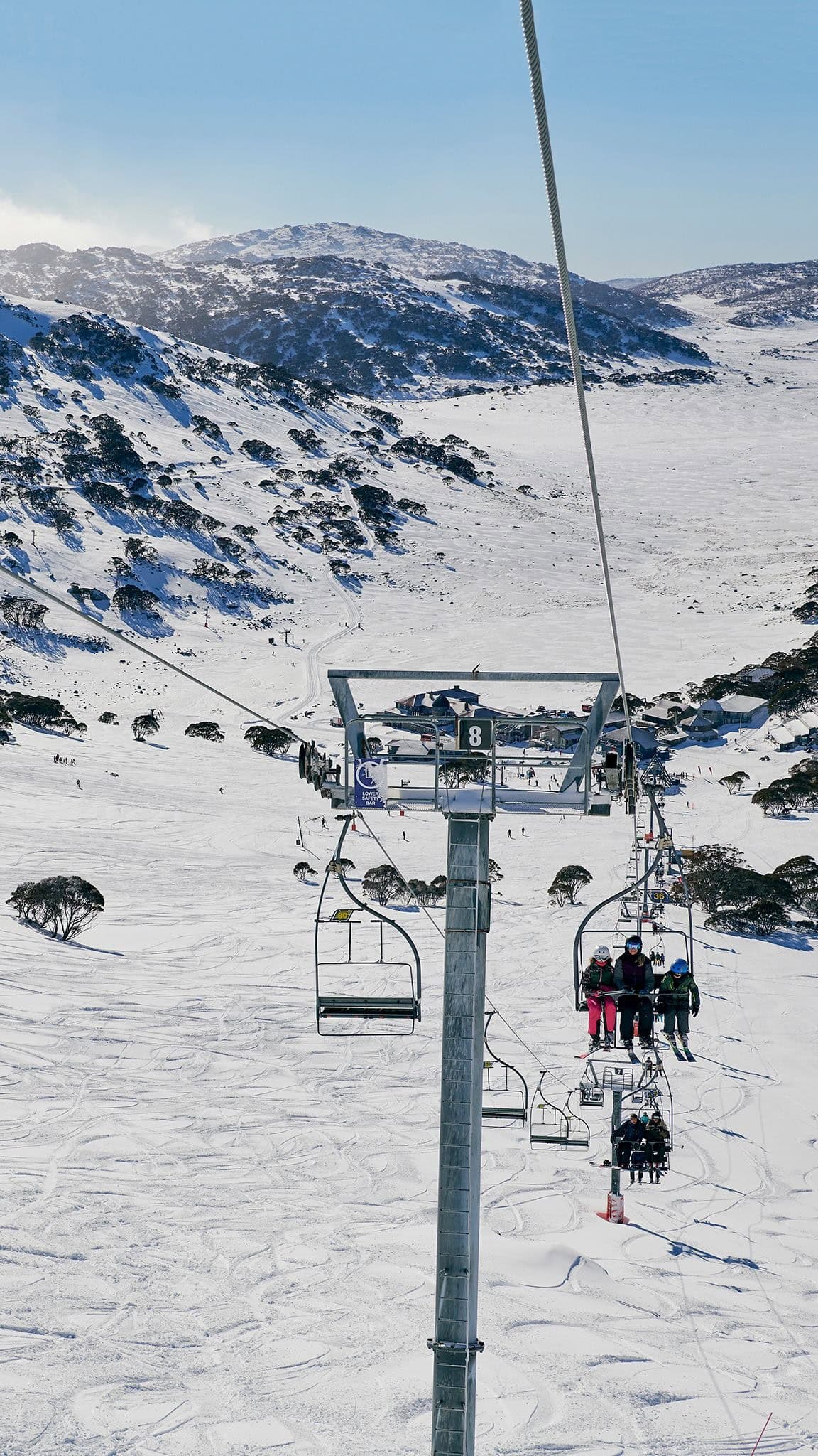 Riers on the chair lifts at Charlotte Pass ski resort in winters.